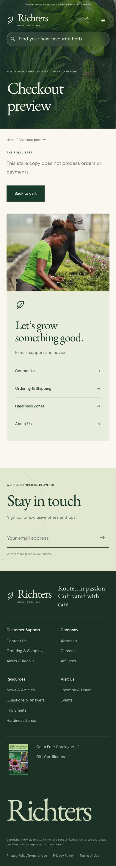 Checkout preview · botanical · mobile