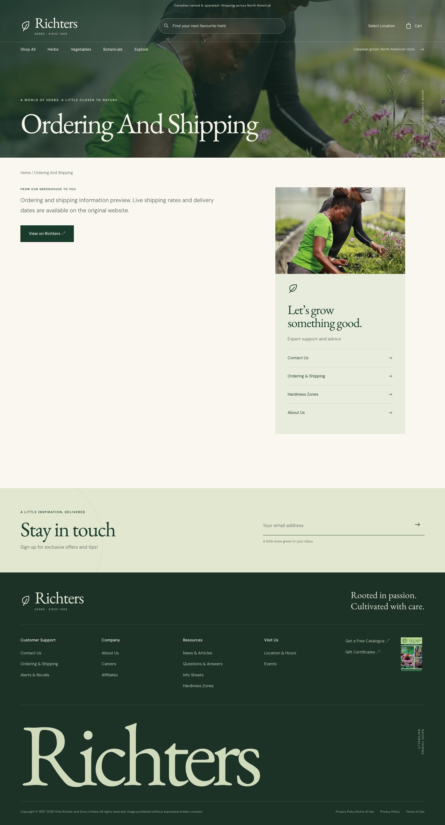 Ordering & Shipping · botanical · desktop