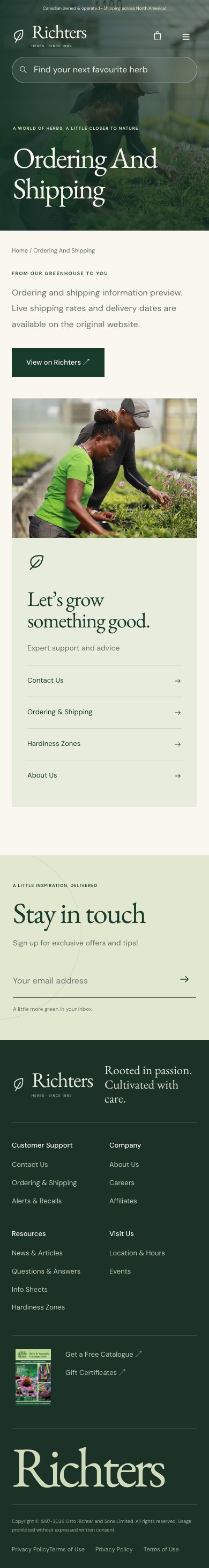 Ordering & Shipping · botanical · mobile